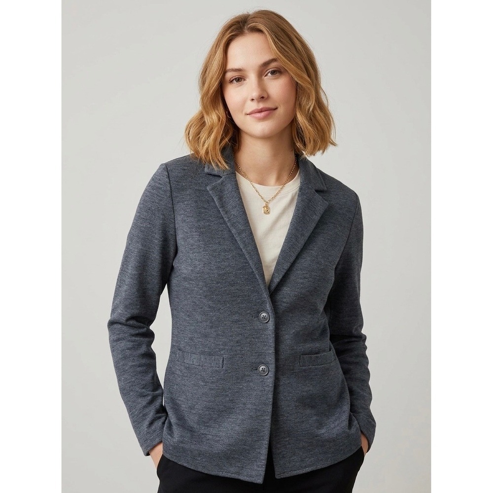 1901 Nordstrom Womens Merino Wool Blend Knit Blazer Jacket Blue Heather Size S